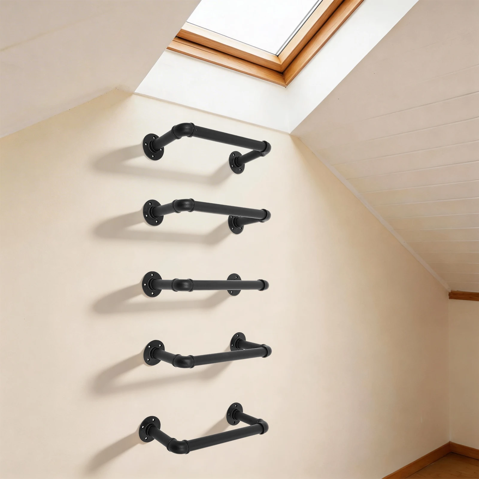 

5 Steps 16.1*6in Multifunctional Step Ladder Industrial Style Black Wall Mounted Ladder with Pre-drilled Holes