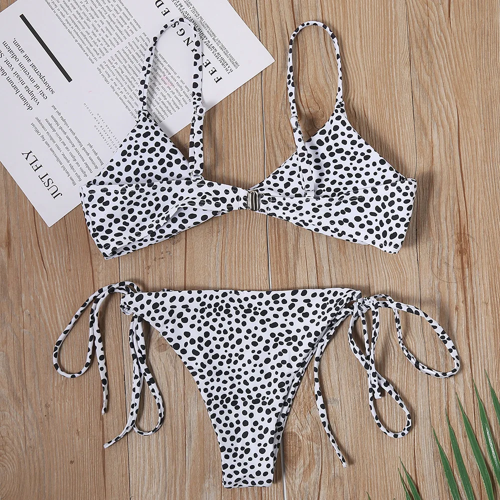 Women Bikini Set Sexy Side Tie Leopard Thong Swimsuit Bandage Style Brazilian Swimwear Push Up String Swimming Suit Beach Wear