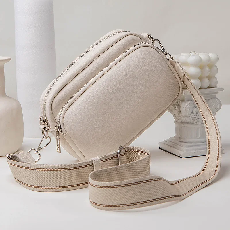 

New Small Bag Single Shoulder Crossbody Bag Lychee Pattern Small Square Bag Comfortable Weaving Strap Style Wide Shoulder Strap