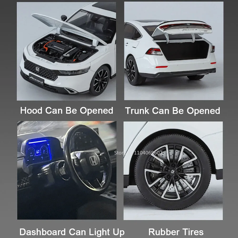 1:18 honda accord modelo de carro de brinquedo em miniatura liga diecast 6 portas abertas puxar para trás som luz simulação veículo brinquedos crianças presentes