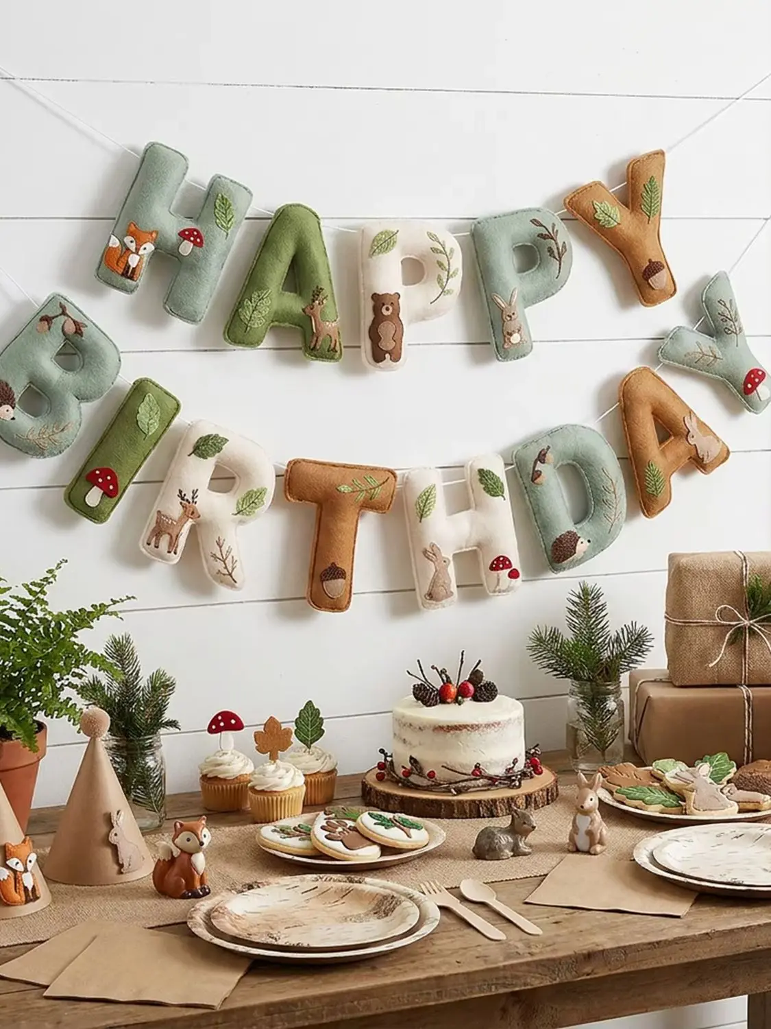 2D Filz Dschungel-Abenteuer Tiere Geburtstagsbanner Girlande Niedliche Wald-Picknick-Party-Dekorationen für Babyparty Kinder Jungen Mädchen – Detail 3