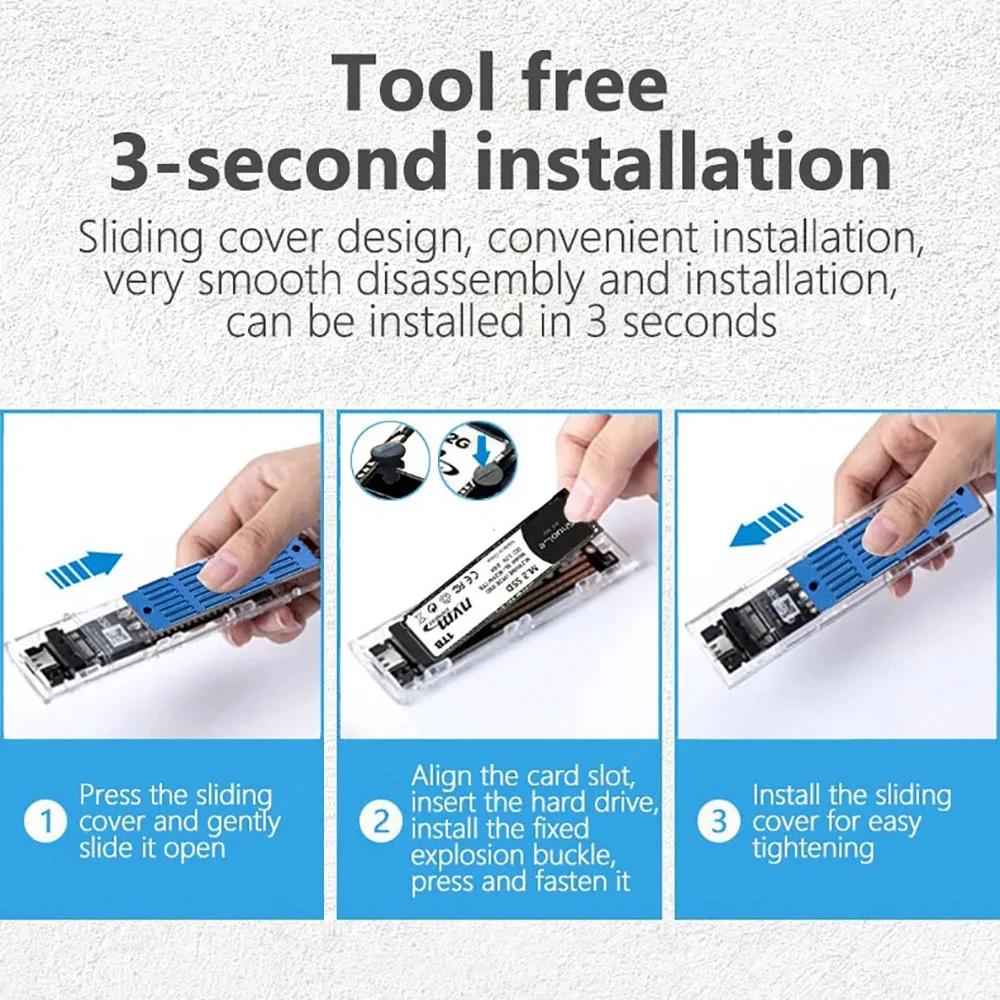 Kebidumei M2 SSD Case NVME SATA SSD Enclosure Tool Free 10Gbps USB 3.2 Gen2 Intelligent Digital Display External M.2 SSD Adapter