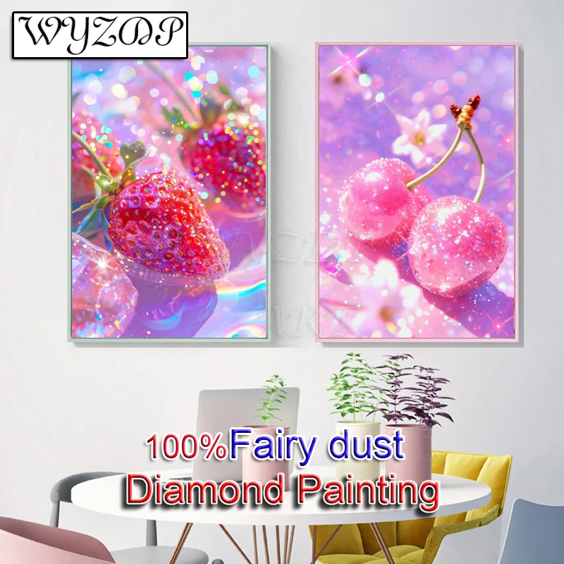100% pintura de diamante de polvo de hadas, mosaico cuadrado de fresa, bordado AB, punto de cruz, arte de diamante de cristal, decoración completa de polvo de Hada