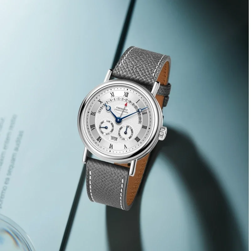 FARASUTE Watch Men Flyback Function Movement Mechanical Month Display Week Display Calendar Sapphire Watch Back Hollow Design