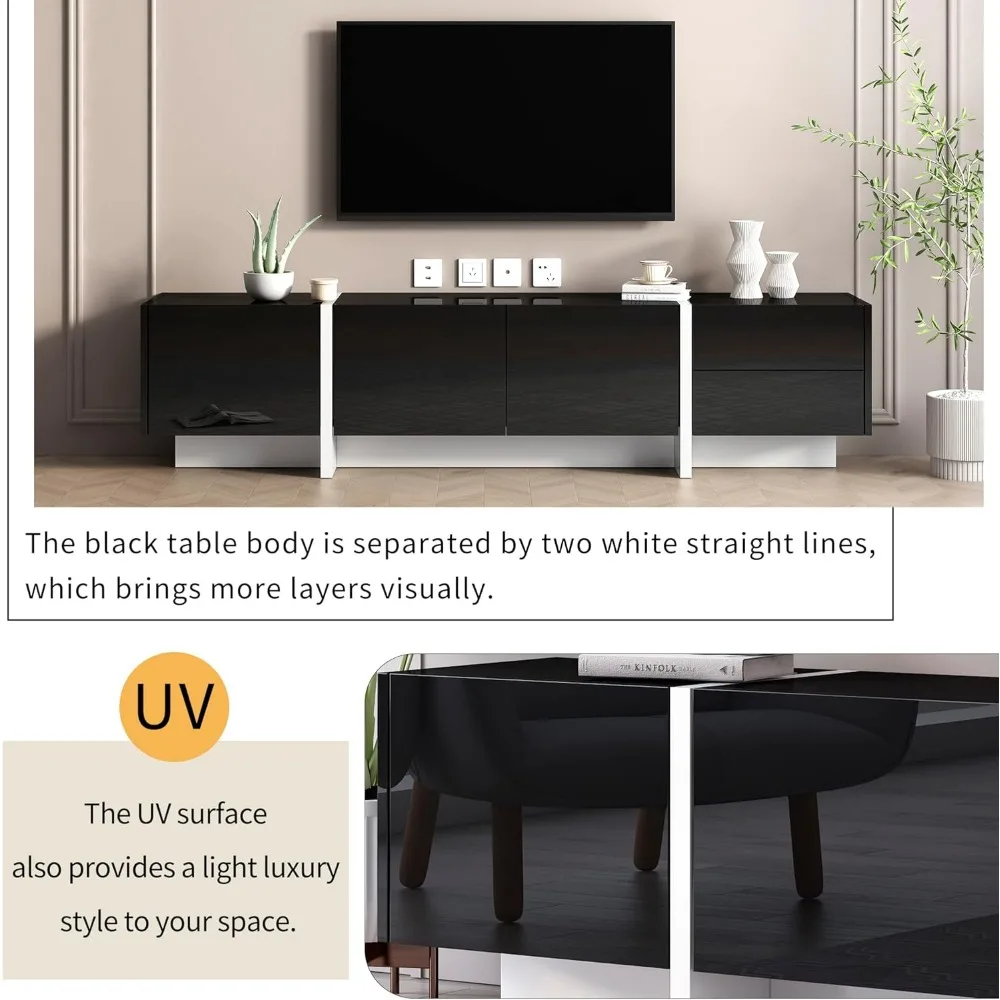 حامل تلفزيون بتصميم مستطيل معاصر من Merax للتلفزيون حتى 80، طاولة وحدة تحكم ذات طراز فريد، خزانة تخزين حديثة مع Hi