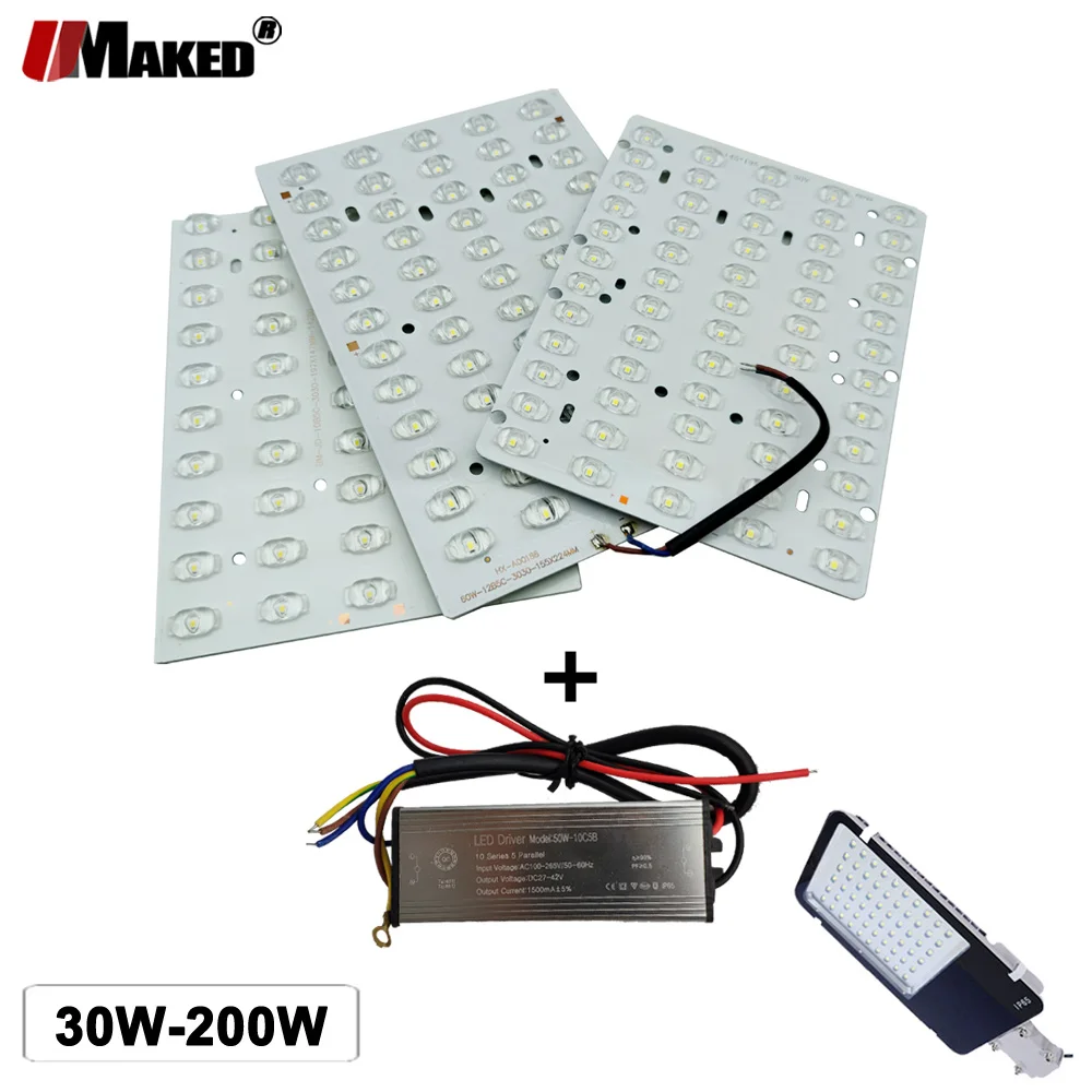 Street Light Plate SMD3030 San'An Chip Aluminum PCB+Driver 30W 50W 100W Supper Bright 140-150LM/W For Outdoor Lamps Replace Kits