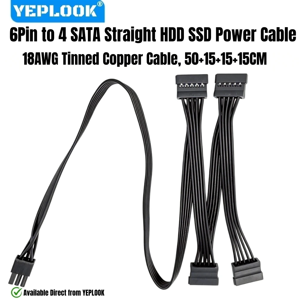 

Кабель питания YEPLOOK 6Pin на 4 SATA для SSD/HDD для модульных блоков питания Corsair RM1000, RM850, RM750, RM650, RM550, RM450 GOLD (2021) Type 4