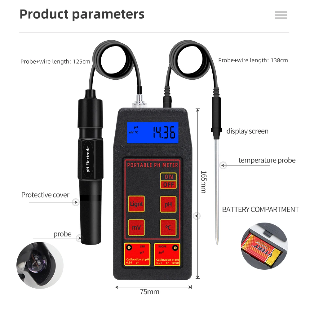 3 em 1 testador de qualidade da água PH-8424 ph/orp/temperatura medidor precisão portátil eletrodos ph & orp monitor água sonda temperatura