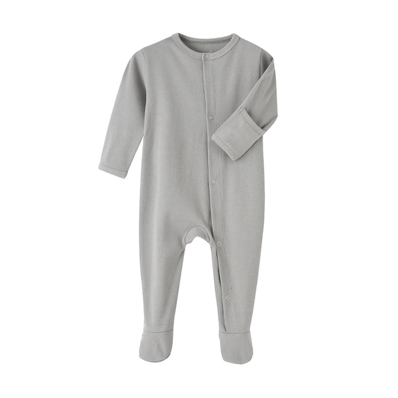 Organic Cotton Baby Rompers Footed Sleep and Play Autumn Winter Full Sleeve Jumpsuit Infant Footies Solid Color Bottoming Cloth