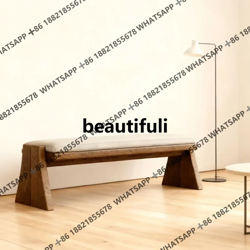 

Retro simple solid wood living room sofa stool, leisure bench entrance, bedside stool