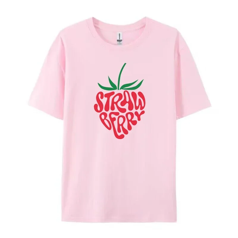 Strawberry Printed T-Shirts for Women Cute Fruit T Shirt Short Sleeve Cotton Graphic Tees Summer Fashion Y2k Aesthetic Clothes