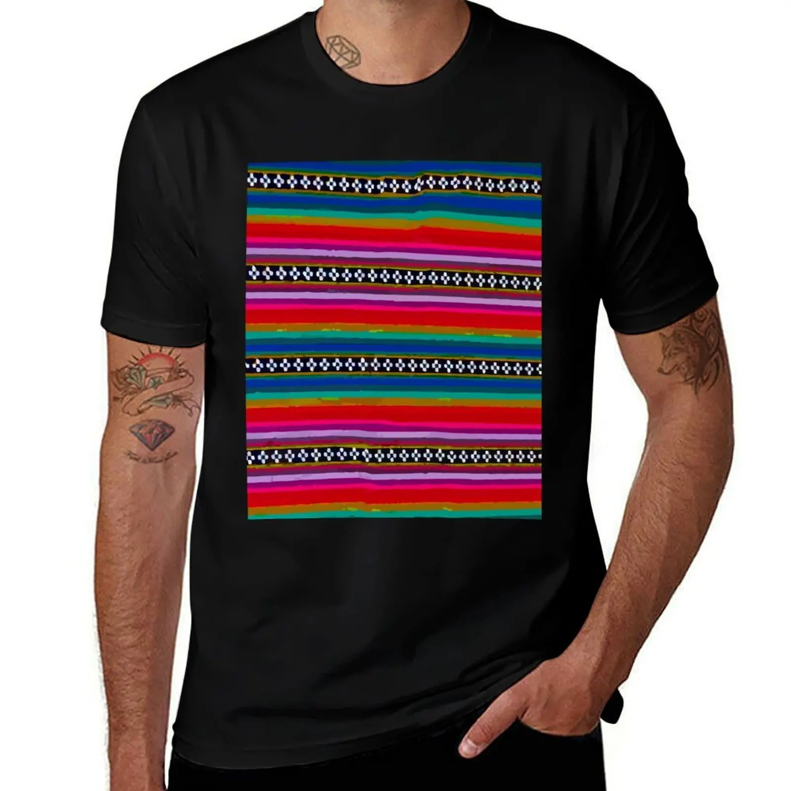 Orange and blue serape blanket colorful embroidery dopamine decor T-Shirt Basic All Season Solid T-Shirt