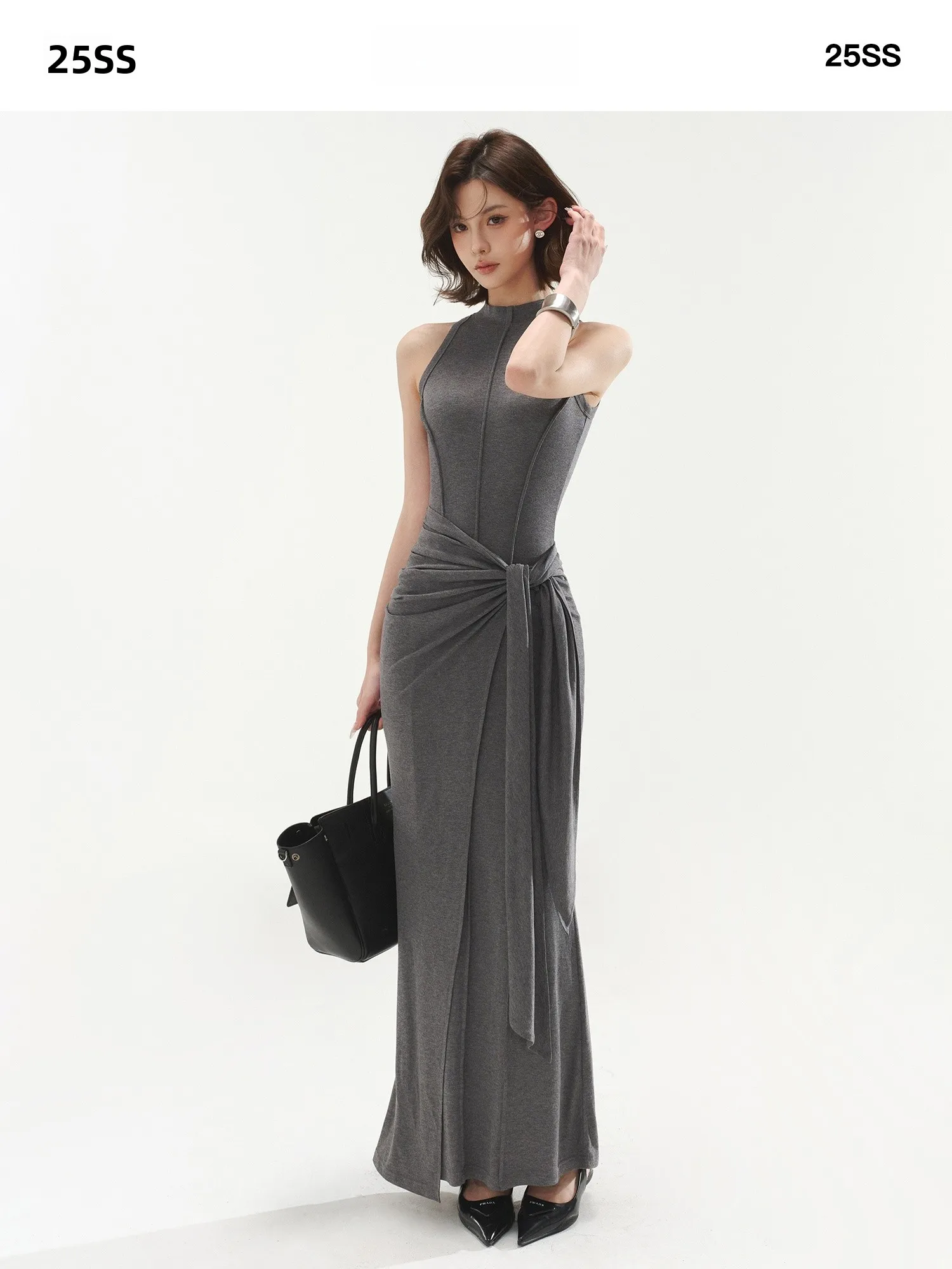 CYNR Desain Asli Rompi Model High-End Dr Slim Fit Rok Panjang Seksi Model Dua Lapis Palsu Ci Commute Musim Semi S...