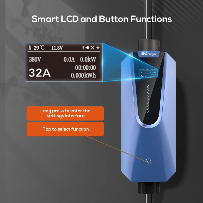 

Lifl Blue 7KW 32A Portable Electric Vehicle Charger Type 1 Portable Electric Vehicle Charger With LCD Screen