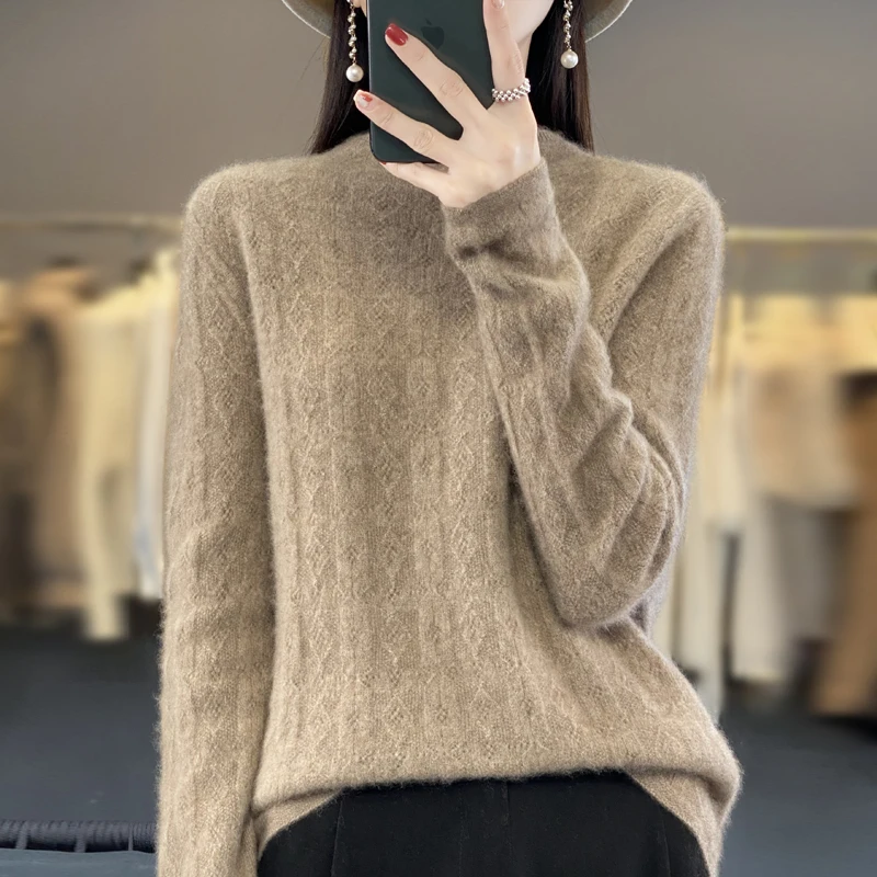 Female Temple Sweater 100% Merino Wool First Line Ready to Wear Hoodie Round Neck Knitted Women's Top Spring Autumn Thin Edition