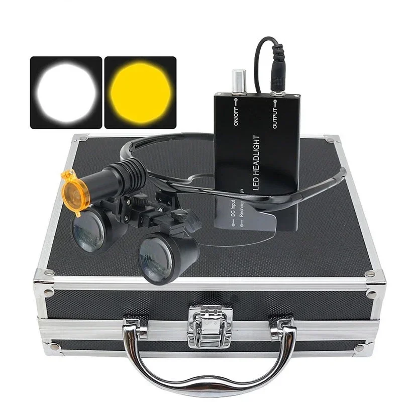 

Dental Loupes 2.5X/3.5X Magnification - Binocular with LED Headlight, Yellow Filter and Rechargeable，320-420mm Working Distance