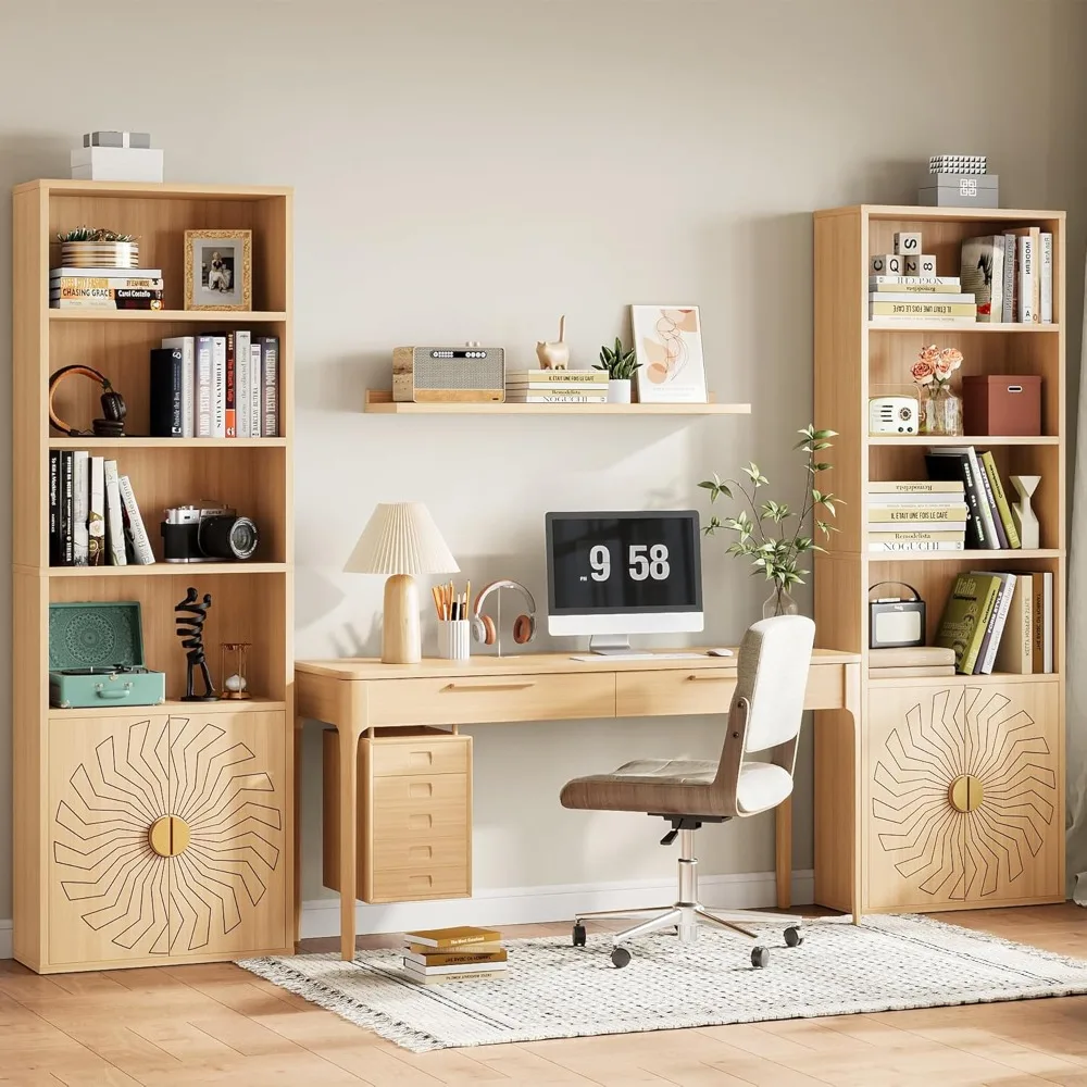 Bookshelves and bookshelves with doors, 70.8 storage shelves with adjustable shelves and metal handles