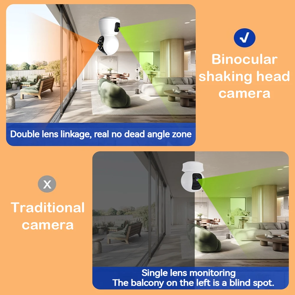 Cámara IP de doble lente 4K, videocámara de seguridad CCTV inalámbrica con Wifi, detección humana AI, visión nocturna a todo Color, vídeo para interiores, Smart Home