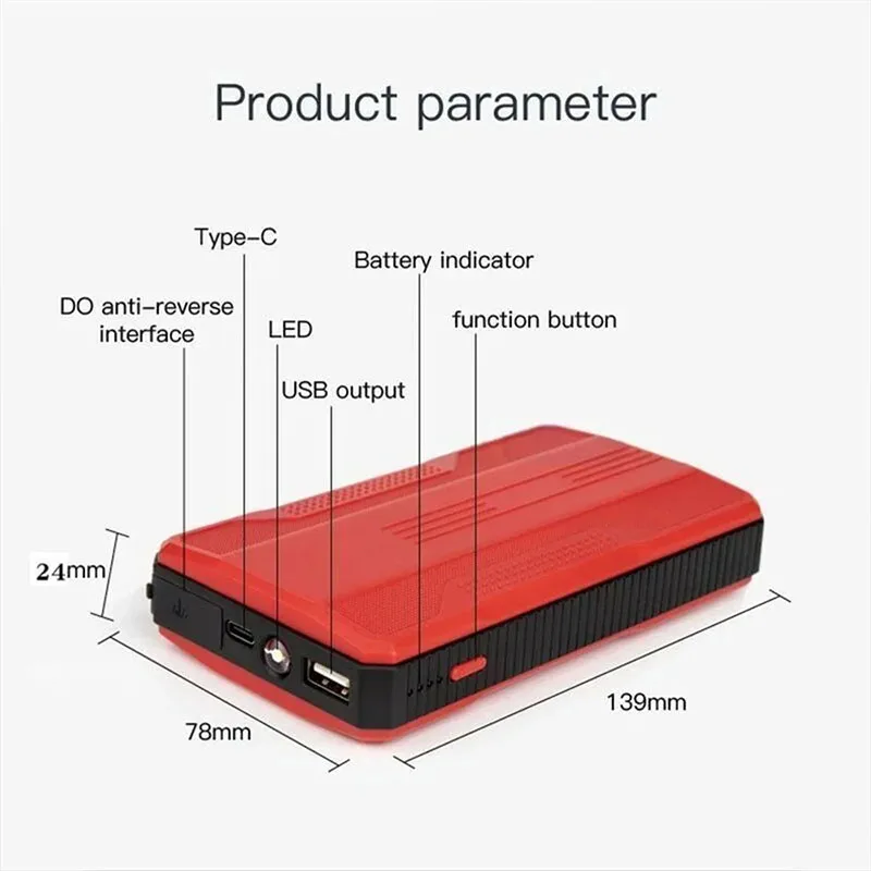 Power Car Jump Starter Battery, Portable Emergency Booster 12V Auto Starting Device for Petrol & Diesel Cars