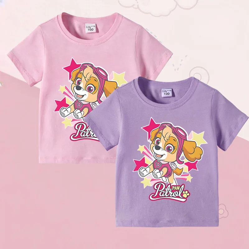 Summer Girls Casual T Shirts Fashion Printed Children's Short Sleeve Tops Kids Breathable Comfy Outdoor Tee Black Pink White