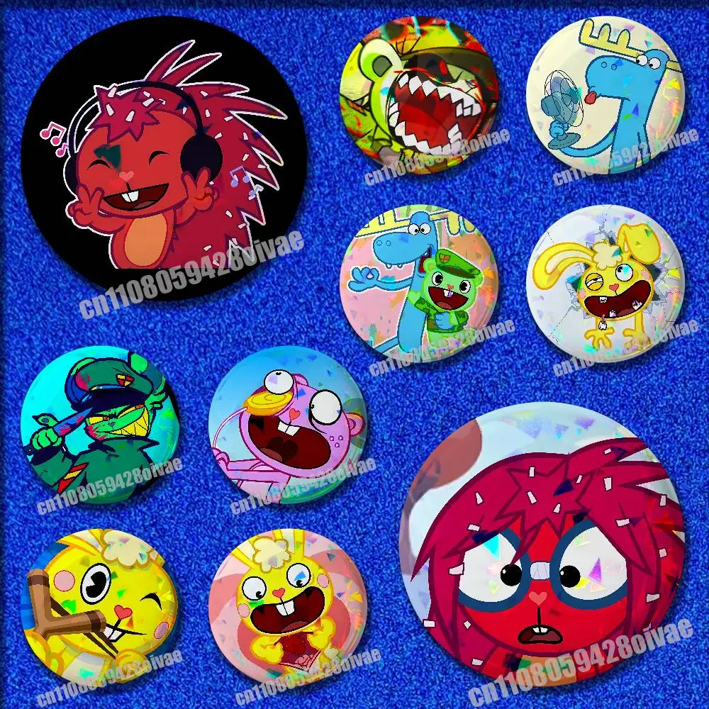 

For lumpy Cuddles Flaky Flippy H-Happy Tree Friends Emblem Round Pins Insignia Badge Cover Ornament 32mm Brooch Button Cosplay