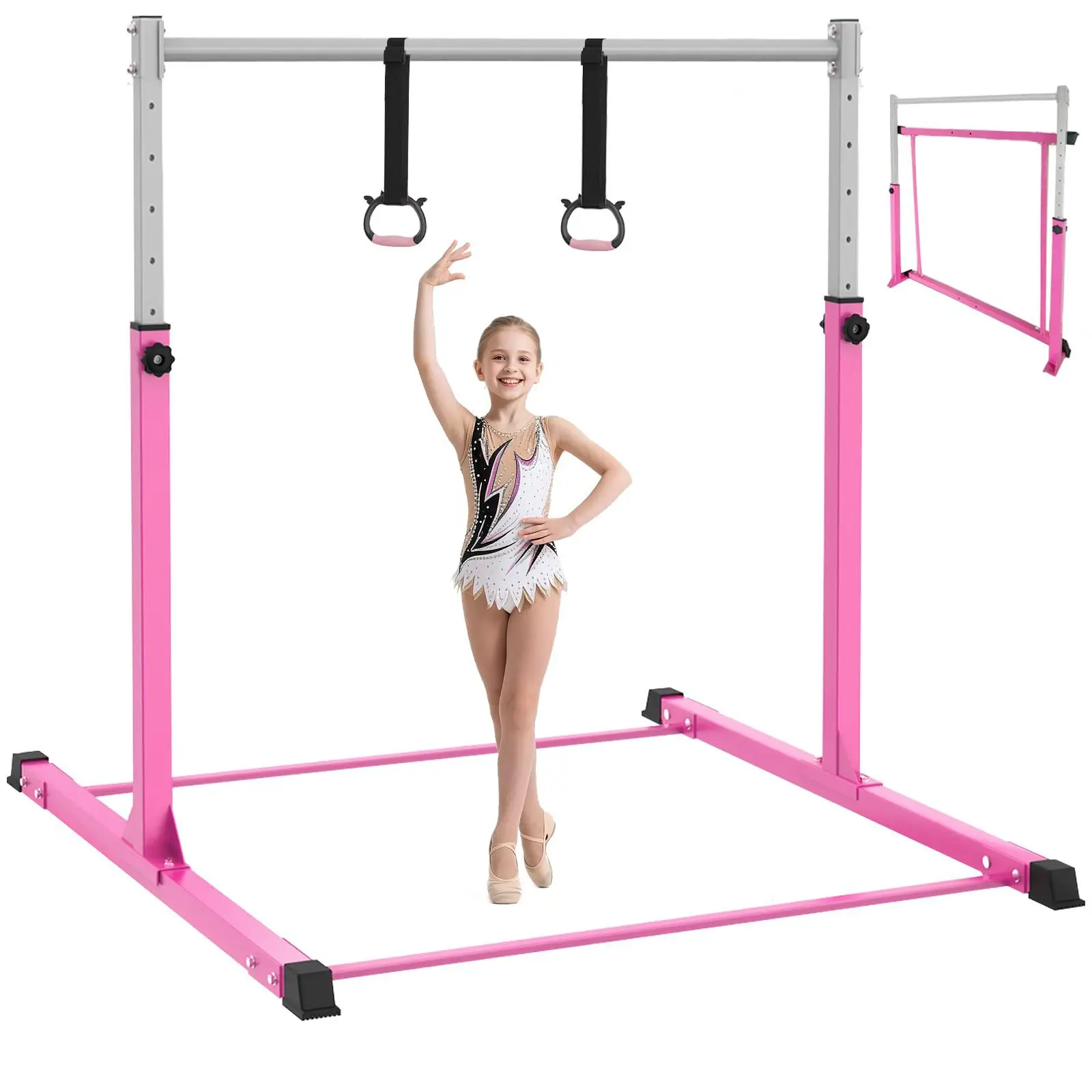 Kids Foldable Gymnastics Bar 3-15 Ages 300Lbs Capacity Home & Gym Training Equipment
