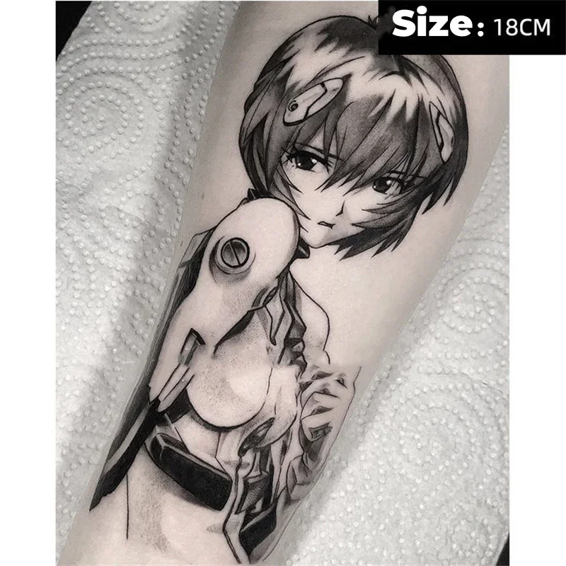 Anime Black Temporary Tattoos Cartoon Short Hair Girl Waterproof Fake Tattoo Sticker Arm Hand Body Art Tatoo Body Sticker