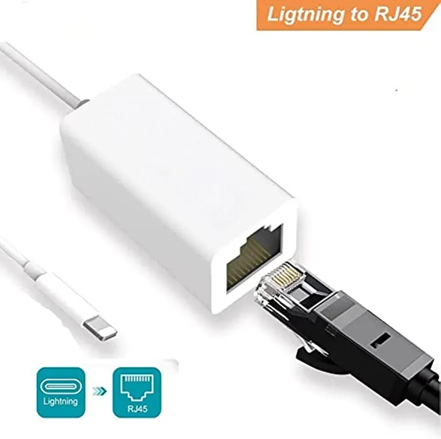 Lightning to Ethernet Adapter,RJ45 Ethernet LAN Network Adapter Cable for iPhone 13/12/11/XS/XR/X/8/7/iPad/iPod,Supports 100Mbps