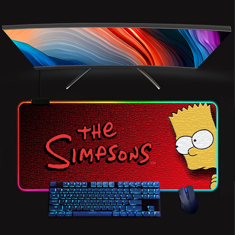 Cute Cartoon The S-Simpsons RGB Pc Gamer Keyboard Mouse Pad Mousepad LED Glowing Mouse Mats Rubber Gaming Computer Mausepad