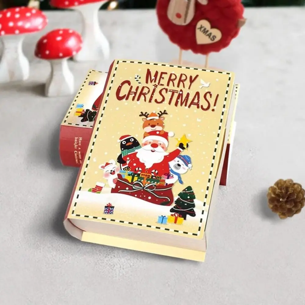 5pcs Paper Xmas Gift Packing Box Book Shape Creative Magic Book Sugar Box Santa Book Shape Paper Box Packaging Candy