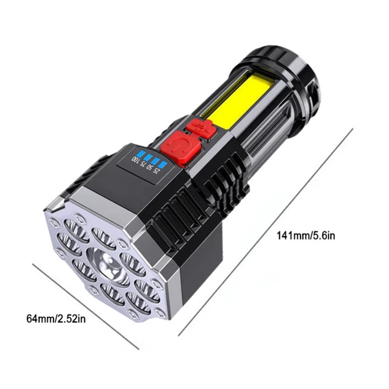 9 LED Super Bright Flashlight Rechargeable Outdoor Multi-function Waterproof Led Long-range Spotlight Battery Display COB Light