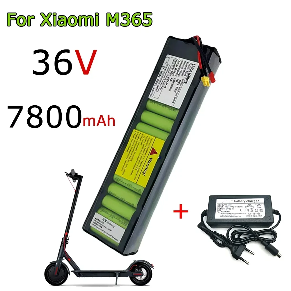 7800mAh 36V 10S3P battery pack, suitable for Xiaomi M365 electric scooter 18650 NE1003-H battery with charger