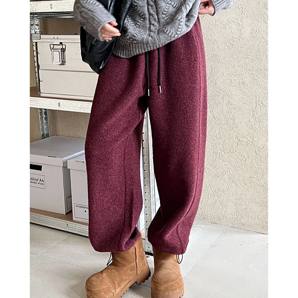 2024 Women Winter Wool Pants High Waist Thick Warm Pants Fashion Clothes Vintage Pants Female Trousers