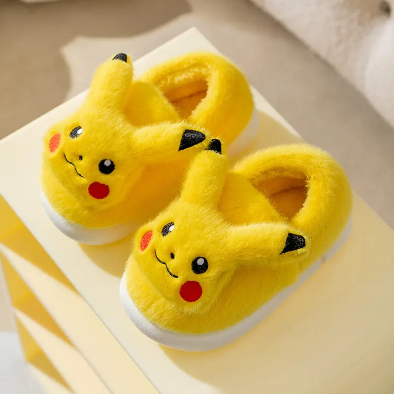 Pikachu Parent-Child Cotton Slippers Cartoon Cute Non-Slip Warm Indoor Home Slides Soft Cozy Winter Shoes for Adults & Kids