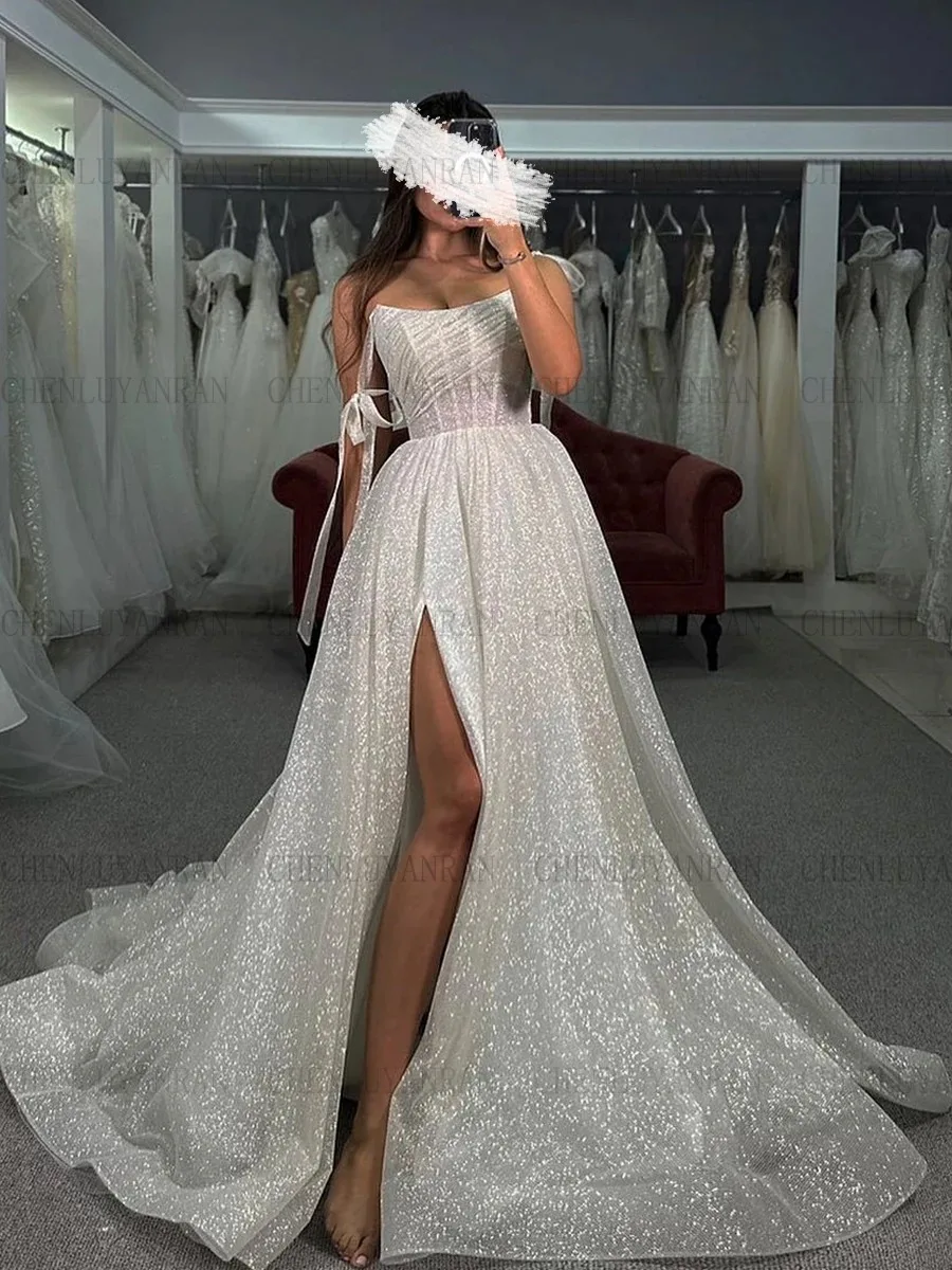 

Ivory Mermaid Wedding Dresses Applique Detachable Train Satin Long Bride Dress Slit Sexy Dress For Women 2024 Robe De Mariée