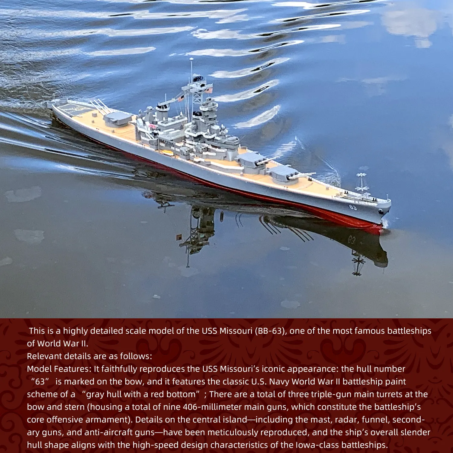 1:150 Scale RC Battleship 2.4G 6CH Remote Control Warship Fiberglass Hull Wooden Deck For Water Sailing Military Hobby