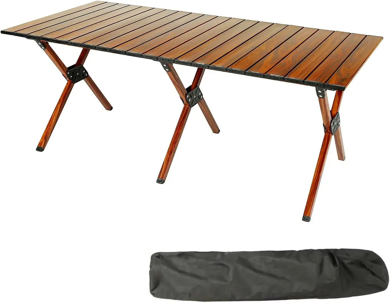

Folding Camping Table Aluminum Portable Roll-Up Picnic Table 4-6 Person for BBQ Backyard Patio Party 48x24 in Wood Grain