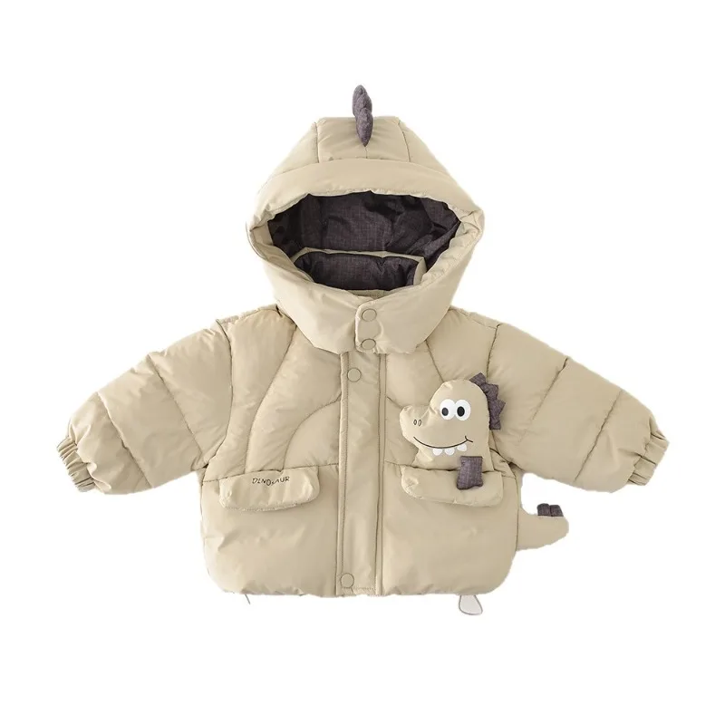 

HoneyCherry New Winter Cotton Outerwear for Kids: Baby's Windproof Hooded Cartoon Dinosaur Thickened Jacket Kids Winter Jacket