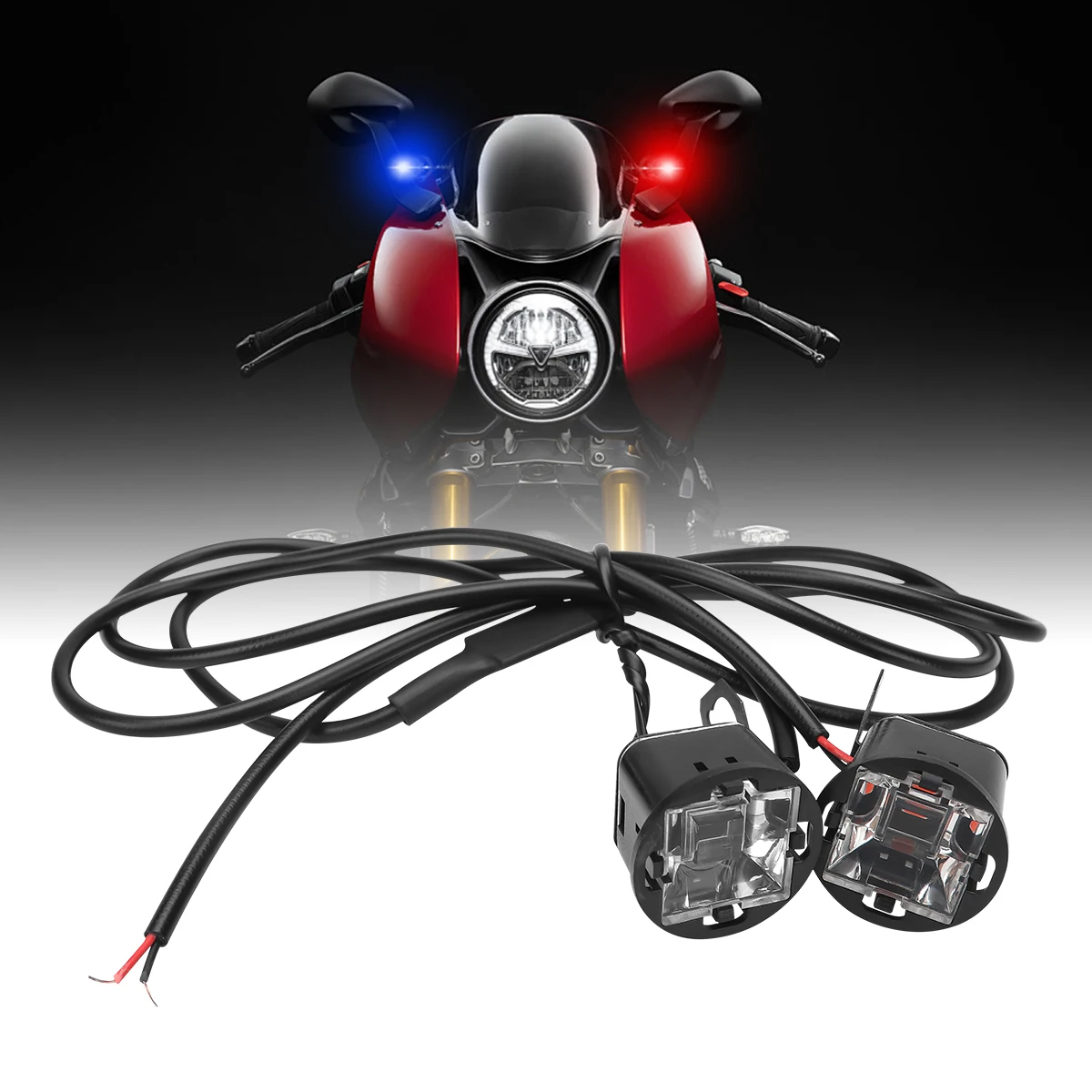 

1pair Motorcycle LED Strobe Eagle Eye Lights Red Blue Flash Mirror Signal Light 12V Motor Accessories Driving Light