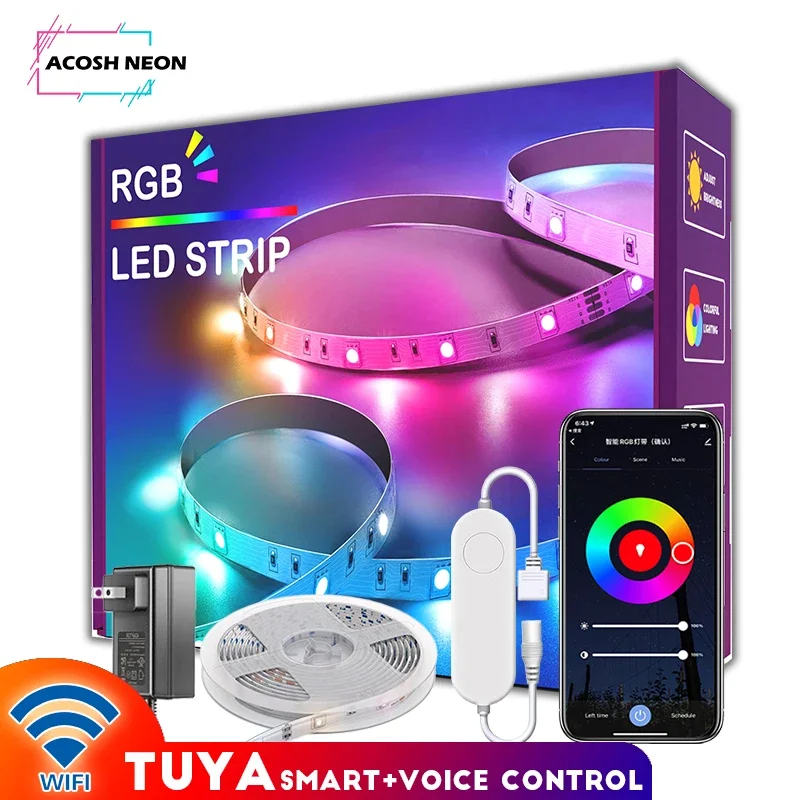 

30m/98.4ft TUYA RGB LED Strip Lights WIFI RGB LED Lights 18LEDs/M Lighting Flexible LED Lamp Work with Alexa Google Assistant