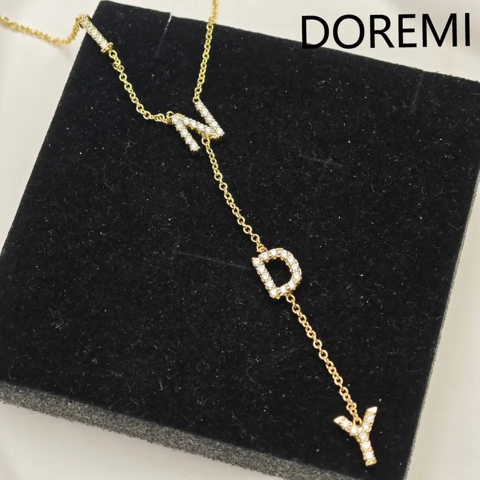 

DOREMI Personalized 9mm Crystal Letters Choker Thin Chain Initial Letter Colorful Cz Letters Necklace for Women