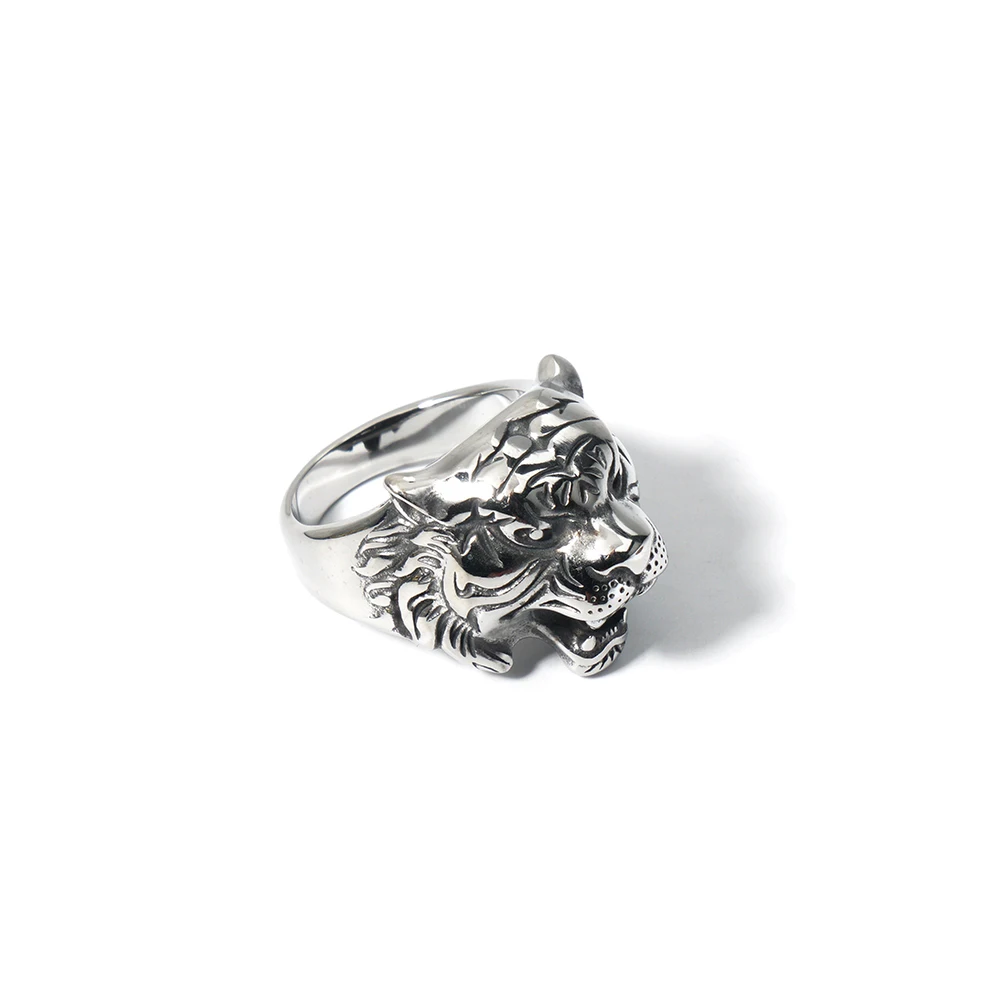 High Quality Stainless Steel Tiger Head Signet Ring Hip Hop Vintage Edgy Bold Animal Rings for Trendy Men Jewelry