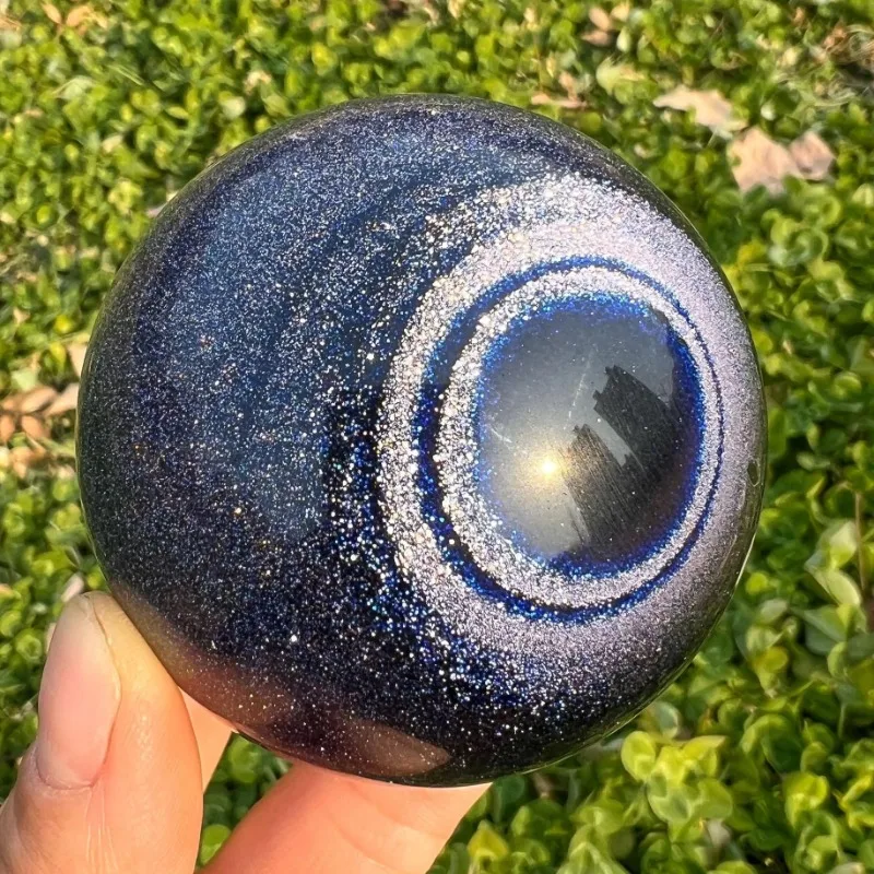 Natural Blue Goldstone Sandstone Crystal Sphere, Shining Like Star Under Strong Light, Elegant Home Decor, Ideal Gift
