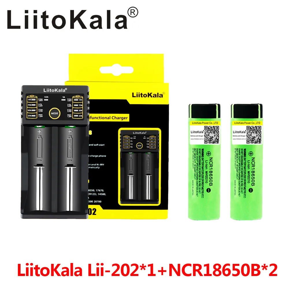 LiitoKala Lii-202 USB 18650/26650 Smart Charger + 2pcs NCR18650B 3.7v 3400mah 18650 Lithium Rechargeable Battery For Flashlight