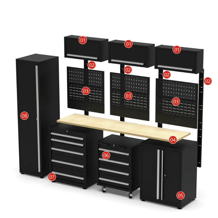 Tool Cabinet With Integrated Stainless Steel Worktop & Side Hooks, Equipped With Anti-Rust Coating