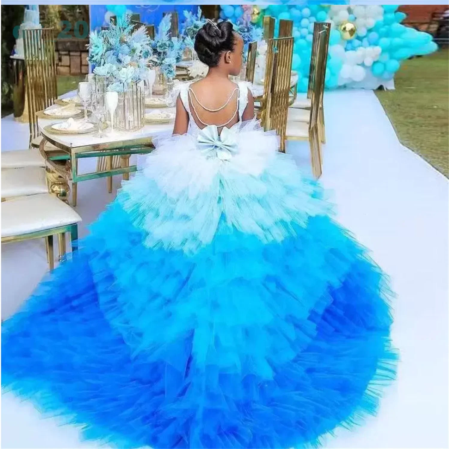 

Tiered Tulle Puffy Applique Sleeveless Flower Girl Dress For Wedding Backless With Bow Birthday Party First Communion Balll Gown