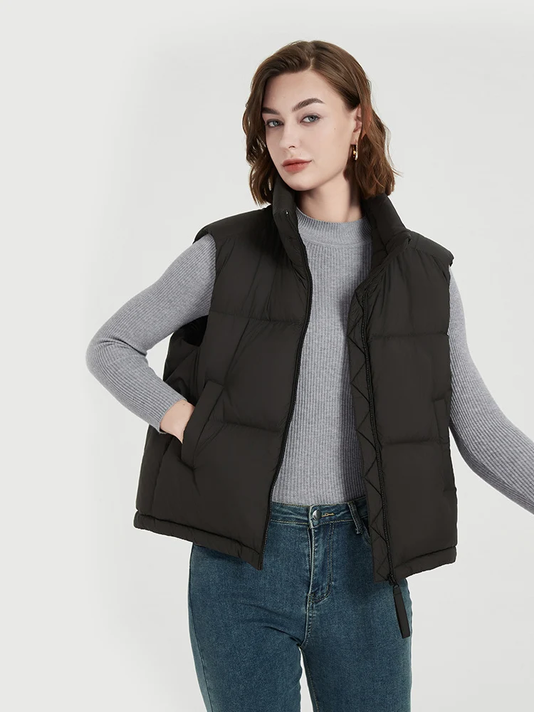 SuyaDream, Women Vests, 90%White Duck Down, Stand Collar, Quilted Solid Puffer Jacket, 2024 Fall Winter Down Coats