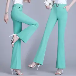 Pantalones de traje acampanados delgados para mujer, cintura alta elástica coreana, ropa sólida para mujer, pantalones casuales que combinan con todo, moda de oficina, primavera y otoño