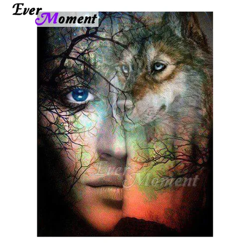 Ever Moment 다이아몬드 페인팅 남자 늑대 나무 풀 스퀘어 드릴 벽 장식, 크로스 스티치 다이아몬드 자수 라인석 ASF1626 