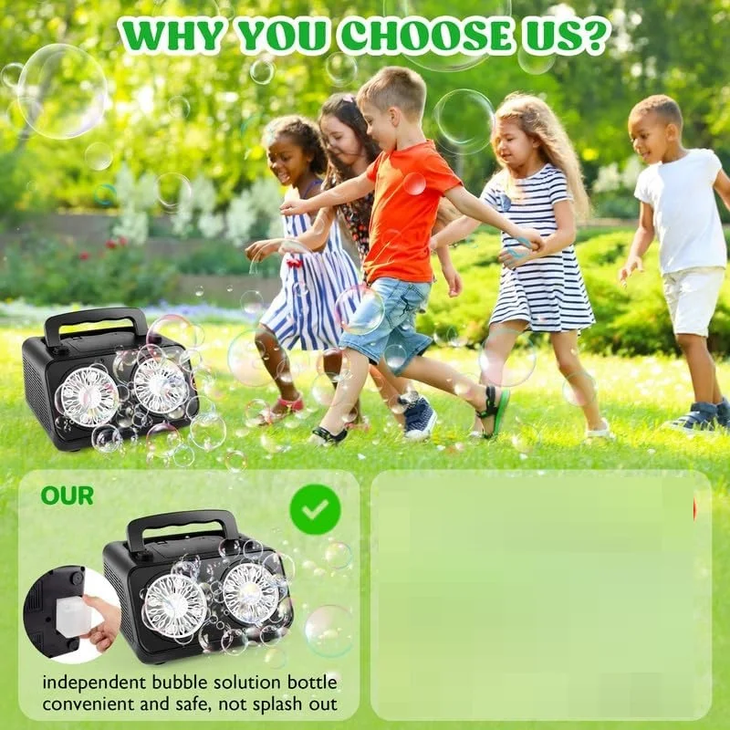 Seifenblasenmaschine mit 2 Geschwindigkeitsstufen, Blasen ab 20.000 Blasen/Minute, tragbare automatische Seifenblasenmaschine für Kinder und Kleinkinder, langlebige Seifenblasen